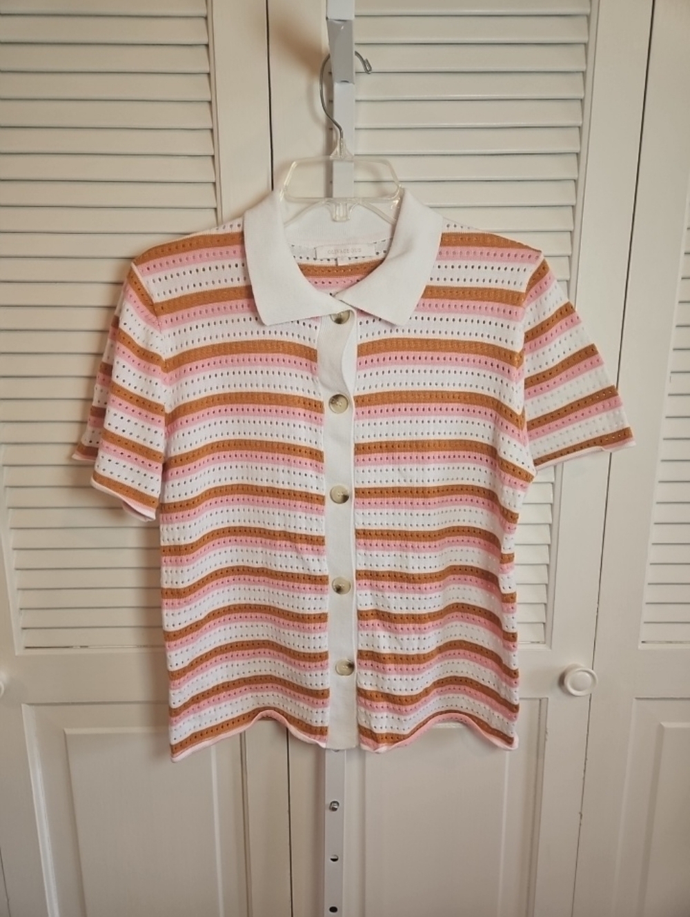 Olivaceous Womens Short Sleeve Sweater Button Up Small Boho Lightweight